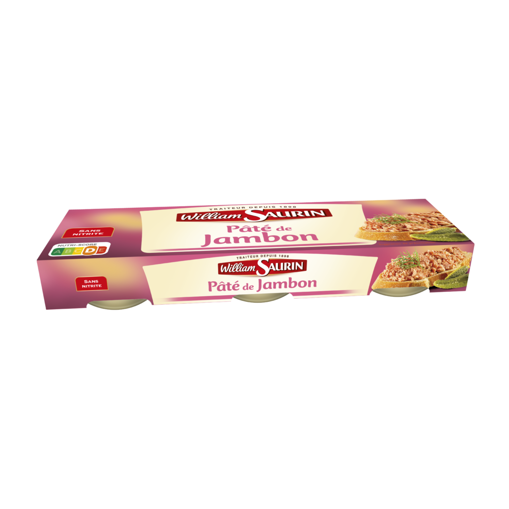 Pâté de jambon William Saurin fondant, à savourer à l’apéritif ou en entrée et idéal pour les pique-niques ! Sans nitrite.