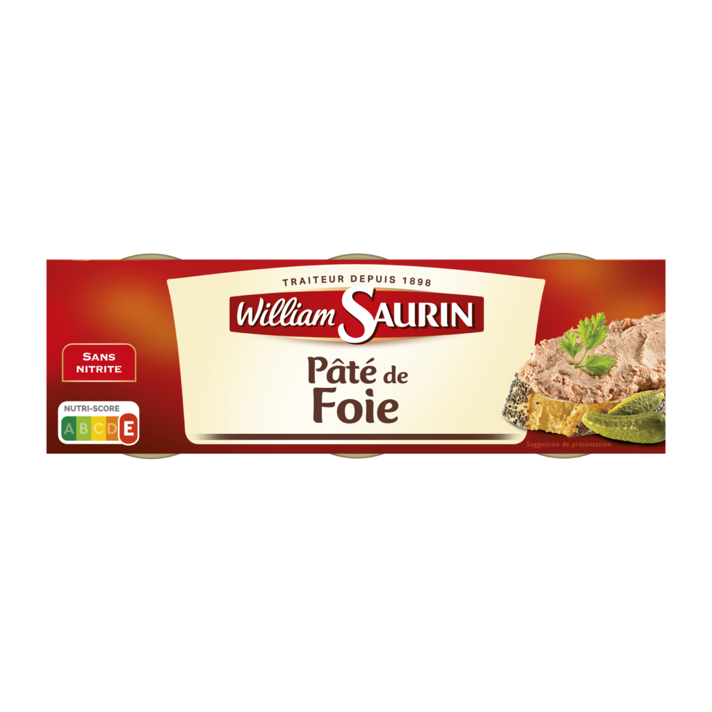 Pâté de foie William Saurin fondant, à savourer à l’apéritif ou en entrée et idéal pour les pique-niques ! Sans nitrite.