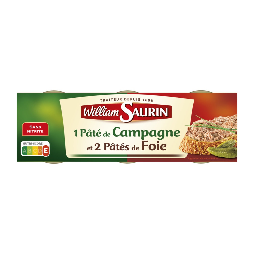 Pâtés de foie et campagne William Saurin, fondants, à savourer à l’apéritif ou en entrée et idéal pour les pique-niques ! Et sans nitrite.