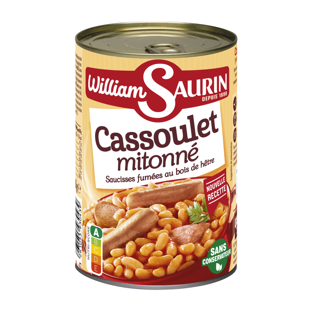 Cassoulet Mitonné William Saurin avec des saucisses fumées au bois de hêtre et des haricots fondants