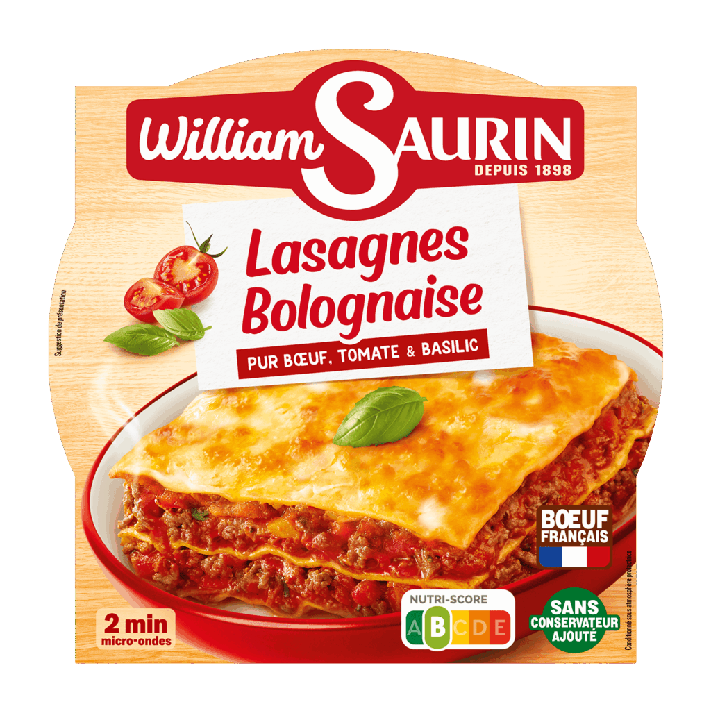 Lasagnes bolognaise William Saurin plat cuisiné au boeuf tomate basilic en 2 minutes